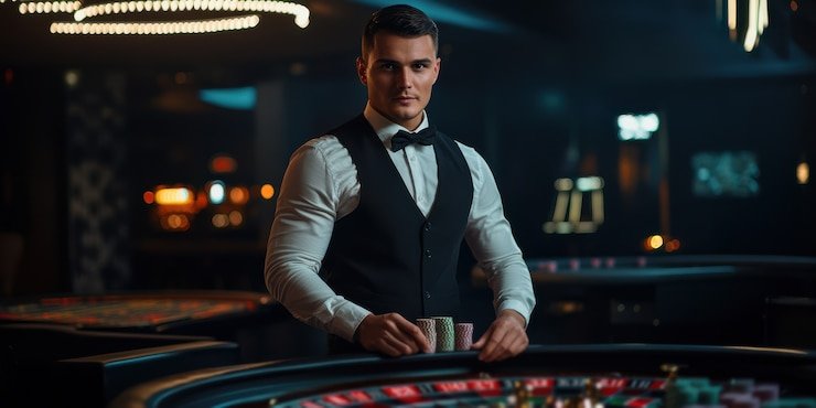 Antarmuka roulette Dream Gaming menampilkan roda rolet berputar dan area taruhan